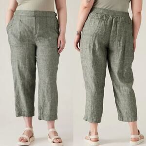 Athleta Voyager Relaxed Fit Linen Pant Cropped Ankle Green Plus Sz 22 Athleisure